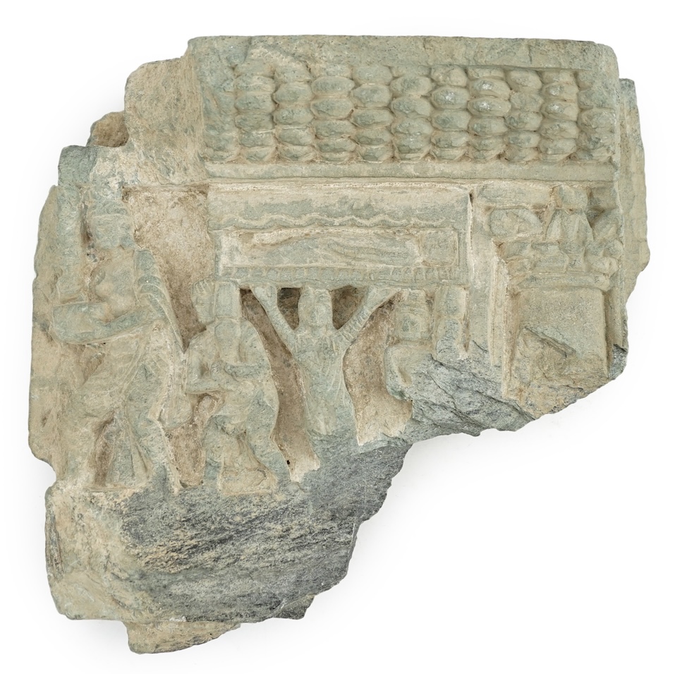 A Gandharan green schist relief fragment, probably 2nd/3rd century AD